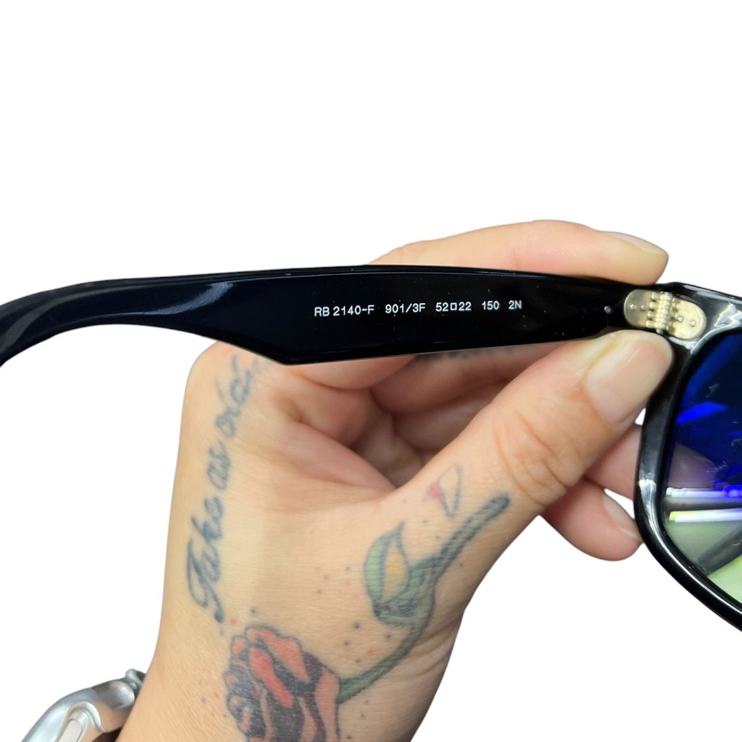 RAY-BAN Acetate Wayfarer Folding RB 2140-F Black with Blue Mirrored Lenses Silver Hardware Ra9