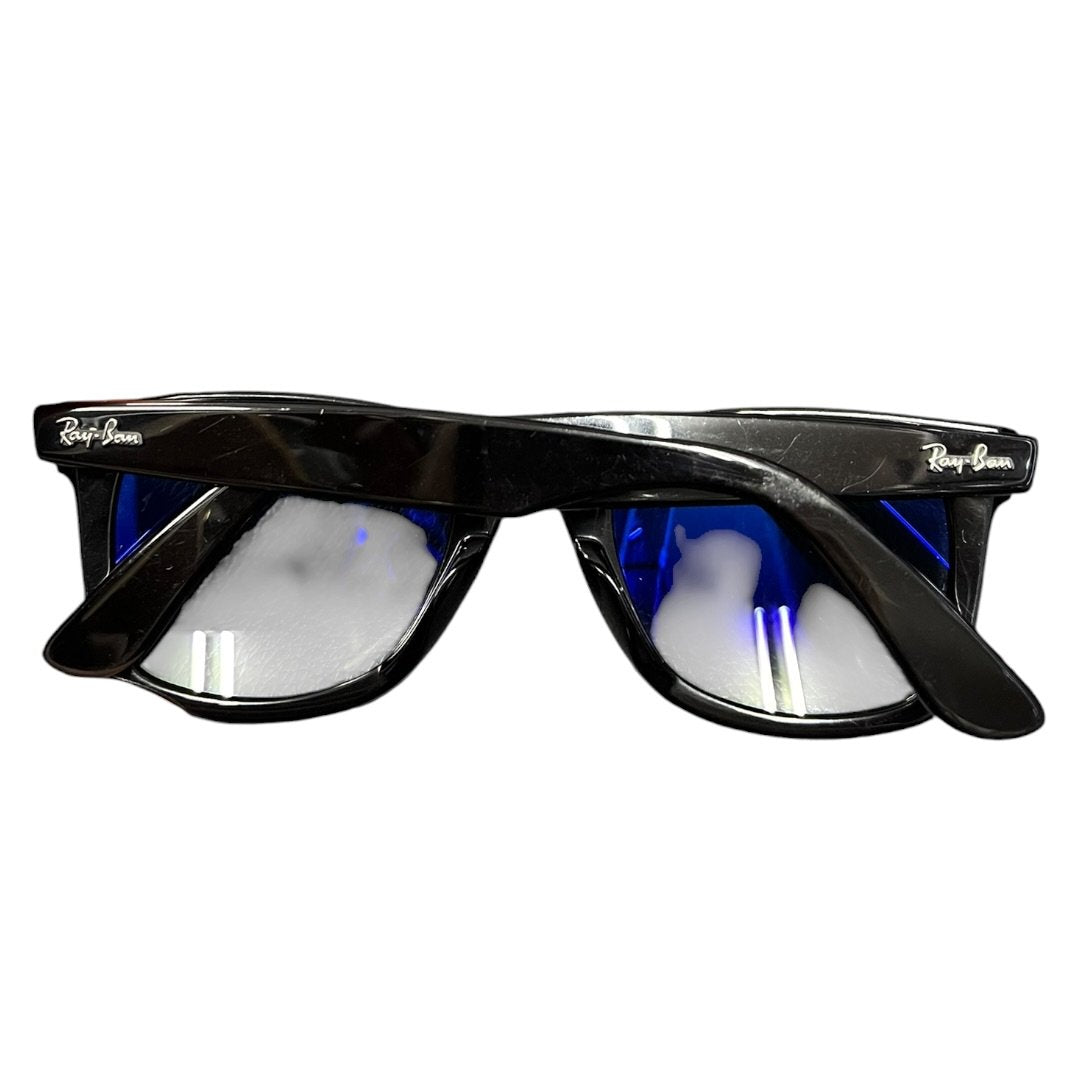 RAY-BAN Acetate Wayfarer Folding RB 2140-F Black with Blue Mirrored Lenses Silver Hardware Ra9