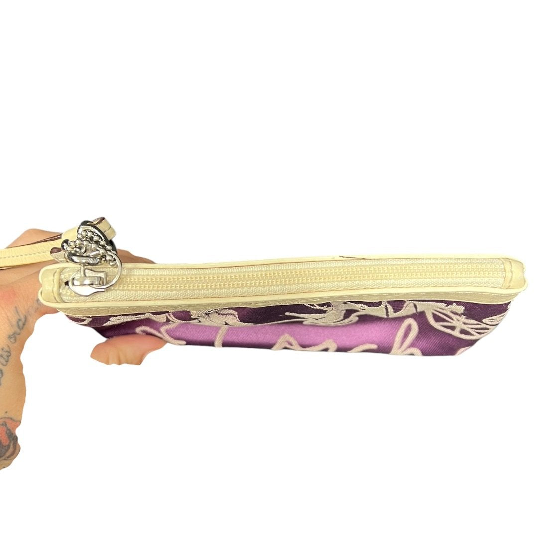 COACH Fabric, Leather Wristlet Wristlet Purple, Beige Silver Hardware co25