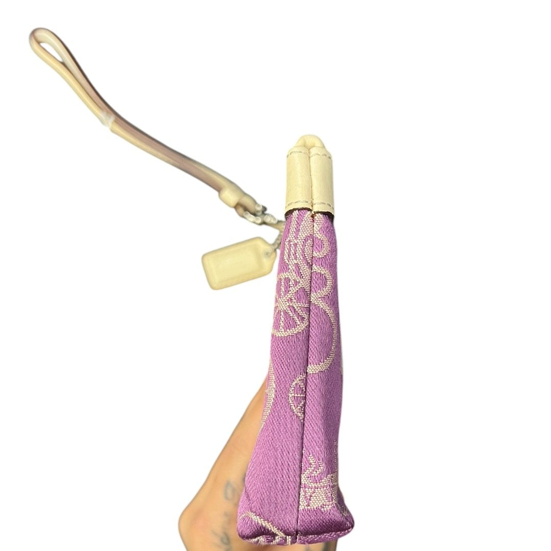 COACH Fabric, Leather Wristlet Wristlet Purple, Beige Silver Hardware co25
