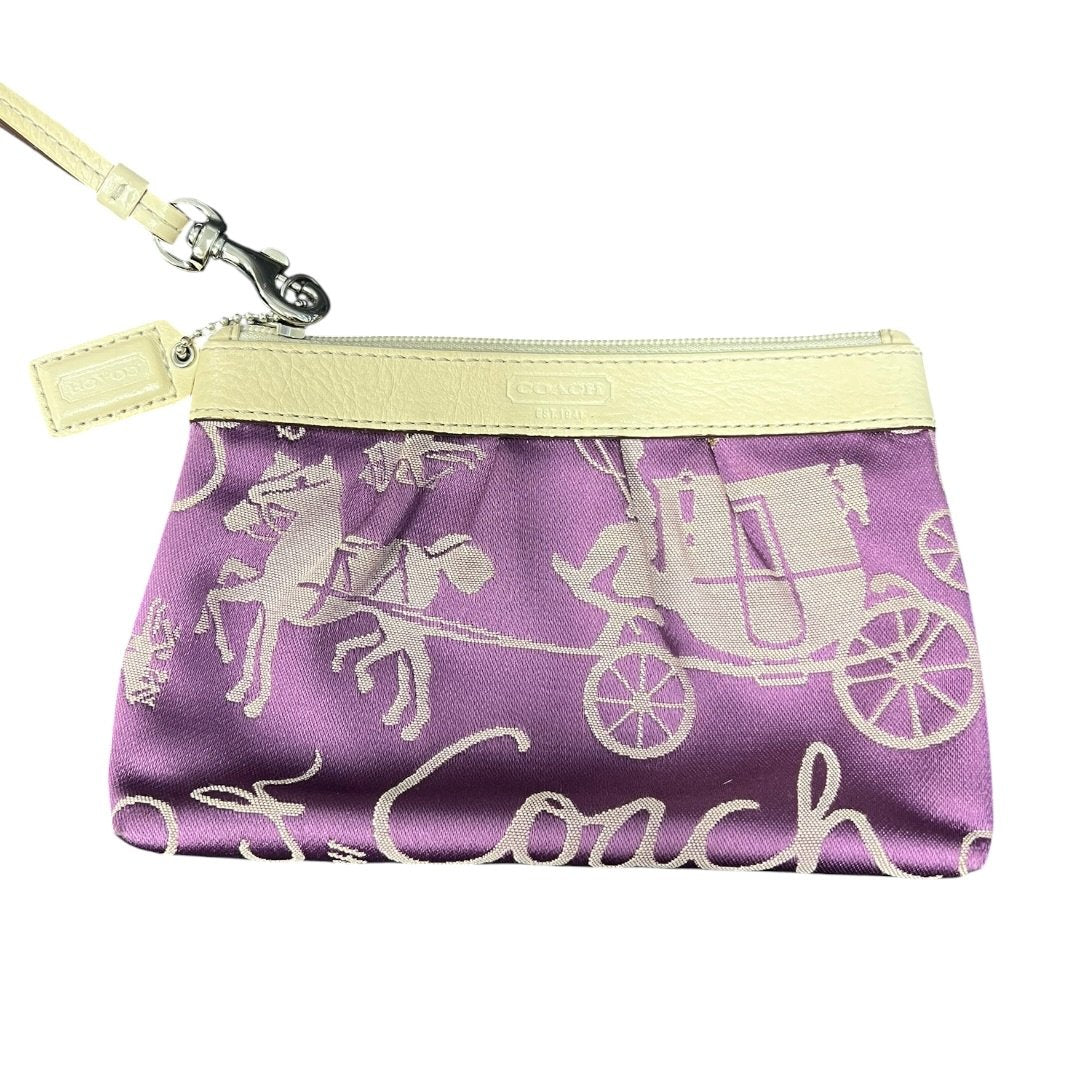 COACH Fabric, Leather Wristlet Wristlet Purple, Beige Silver Hardware co25