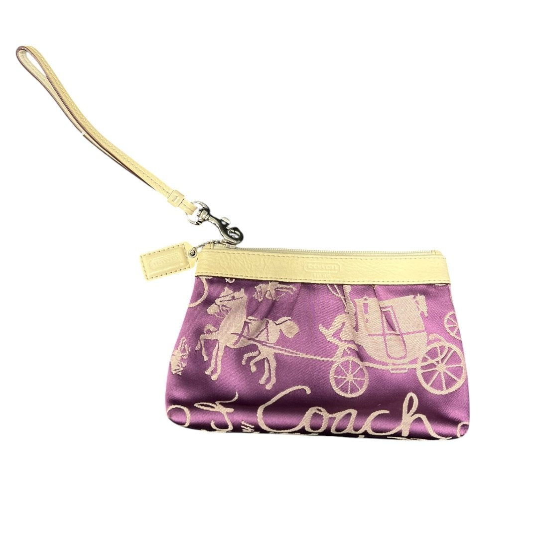 COACH Fabric, Leather Wristlet Wristlet Purple, Beige Silver Hardware co25