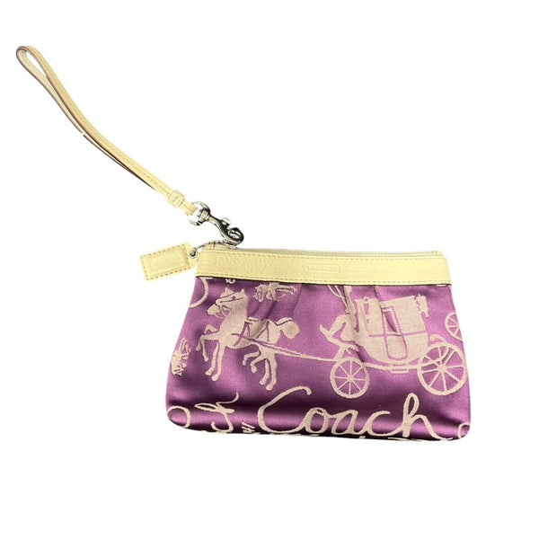 COACH Fabric, Leather Wristlet Wristlet Purple, Beige Silver Hardware co25