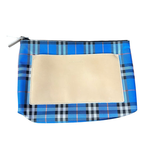 BURBERRY Canvas Blue Nova Check Pouch Pouch Blue Silver Hardware Bu1222