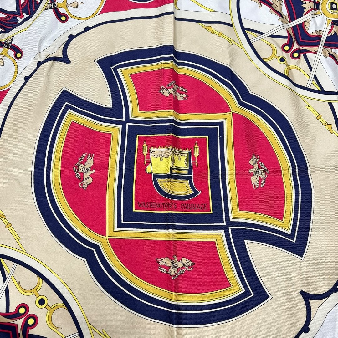 HERMES Silk Washington's Carriage Fuchsia, Navy, Cream, Gold HE461