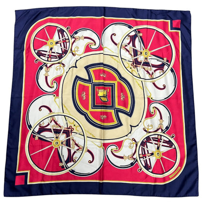 HERMES Silk Washington's Carriage Fuchsia, Navy, Cream, Gold HE461