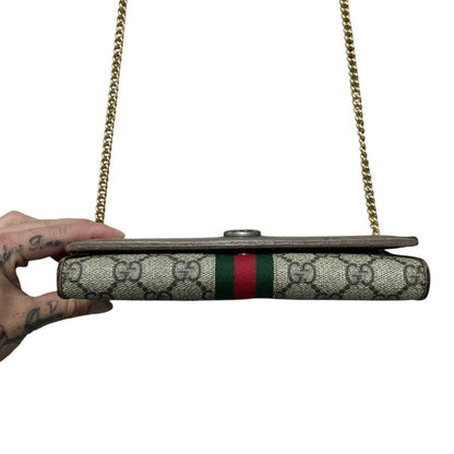 GUCCI GG Supreme Canvas Ophidia GG Supreme Chain Wallet Wallet on Chain Beige, Brown, Green, Red Gold Hardware GU683