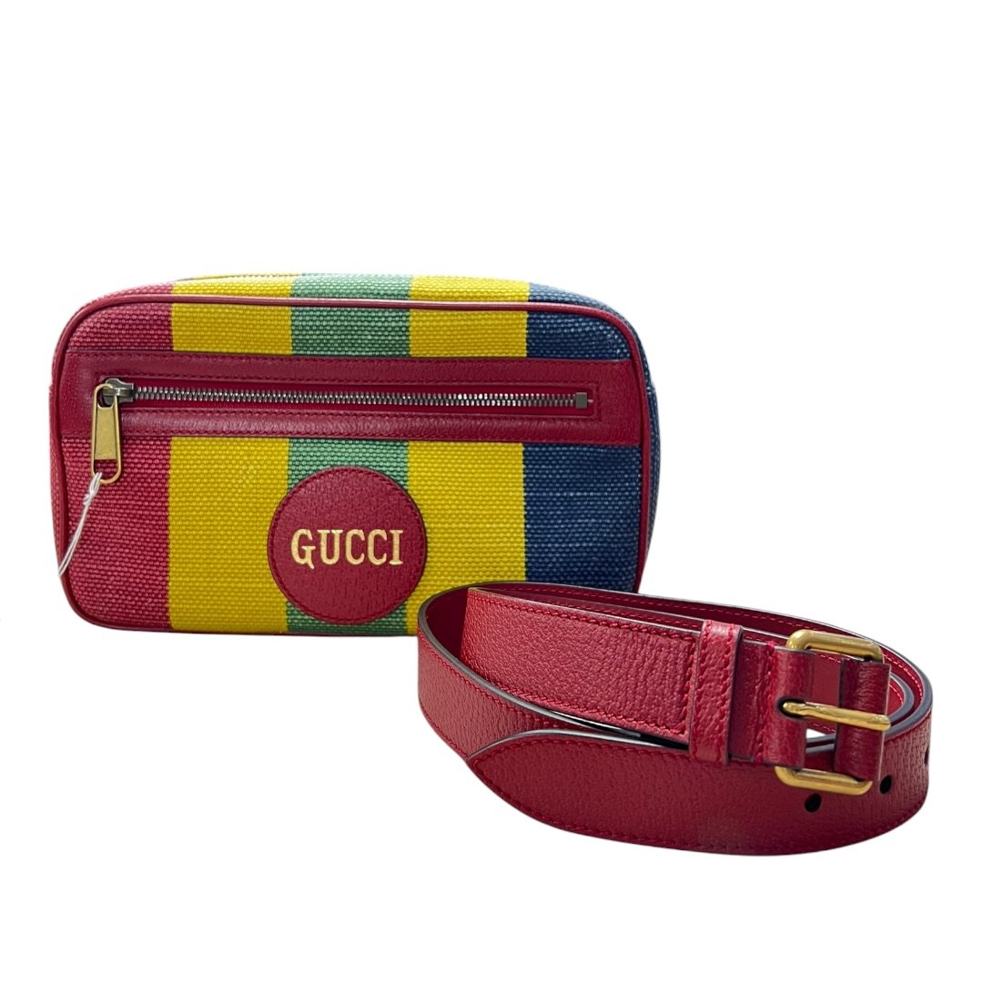 GUCCI Canvas Striped Canvas Belt Bag Belt Bag Multi-color (Red, Yellow, Green, Blue) Gold Hardware GU685