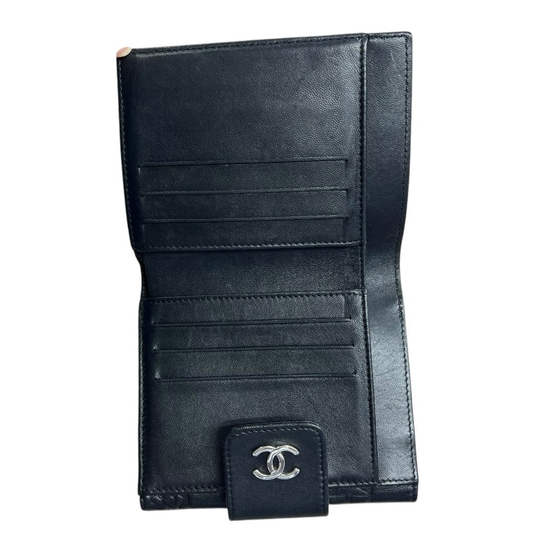 CHANEL Calfskin Timeless Icons Bi-fold Wallet Wallet Black Silver Hardware CH2189