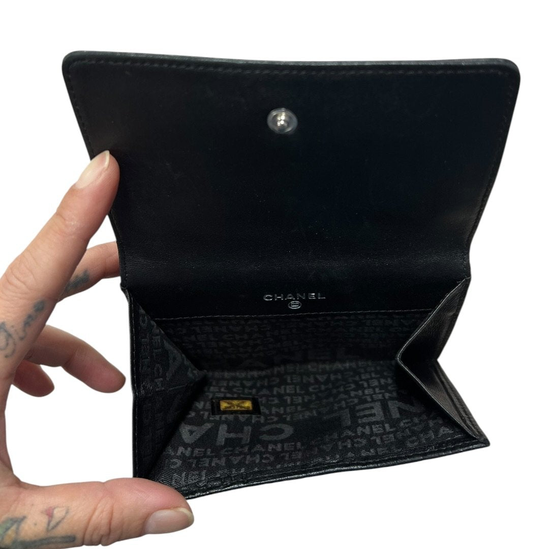 CHANEL Calfskin Timeless Icons Bi-fold Wallet Wallet Black Silver Hardware CH2189