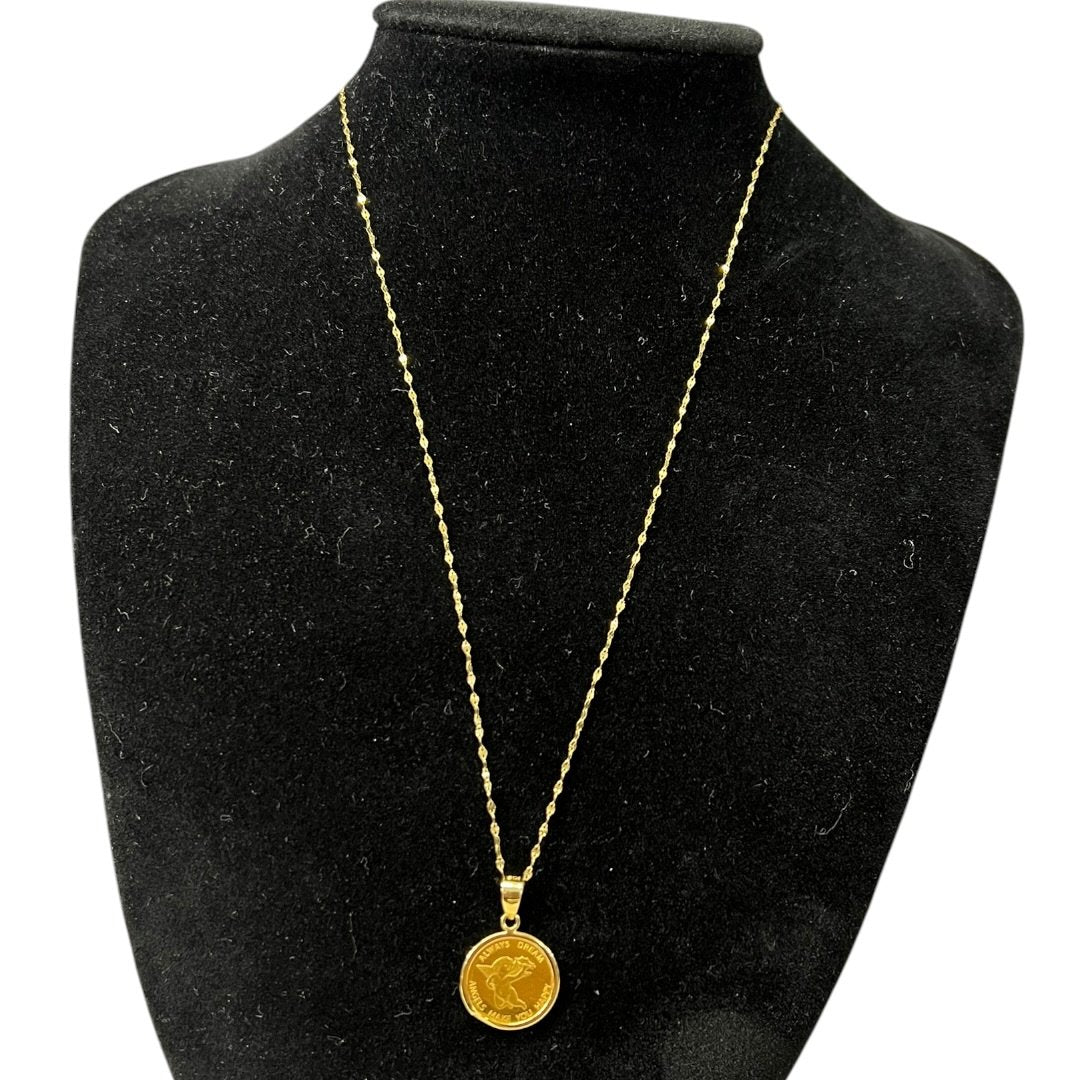 ACCESSORY UNBRANDED Gold Angel Coin Pendant Necklace Gold Gold Hardware je25