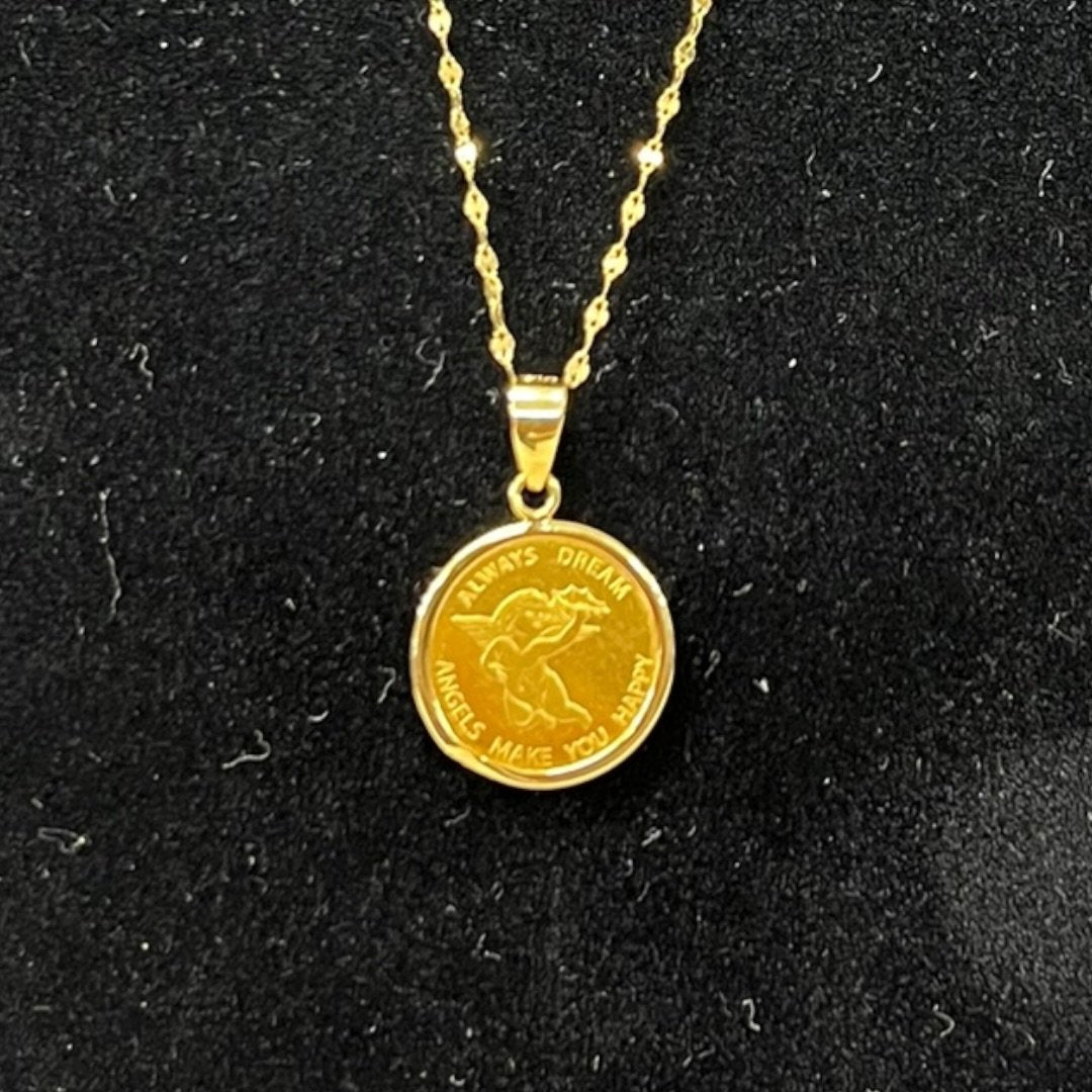 ACCESSORY UNBRANDED Gold Angel Coin Pendant Necklace Gold Gold Hardware je25