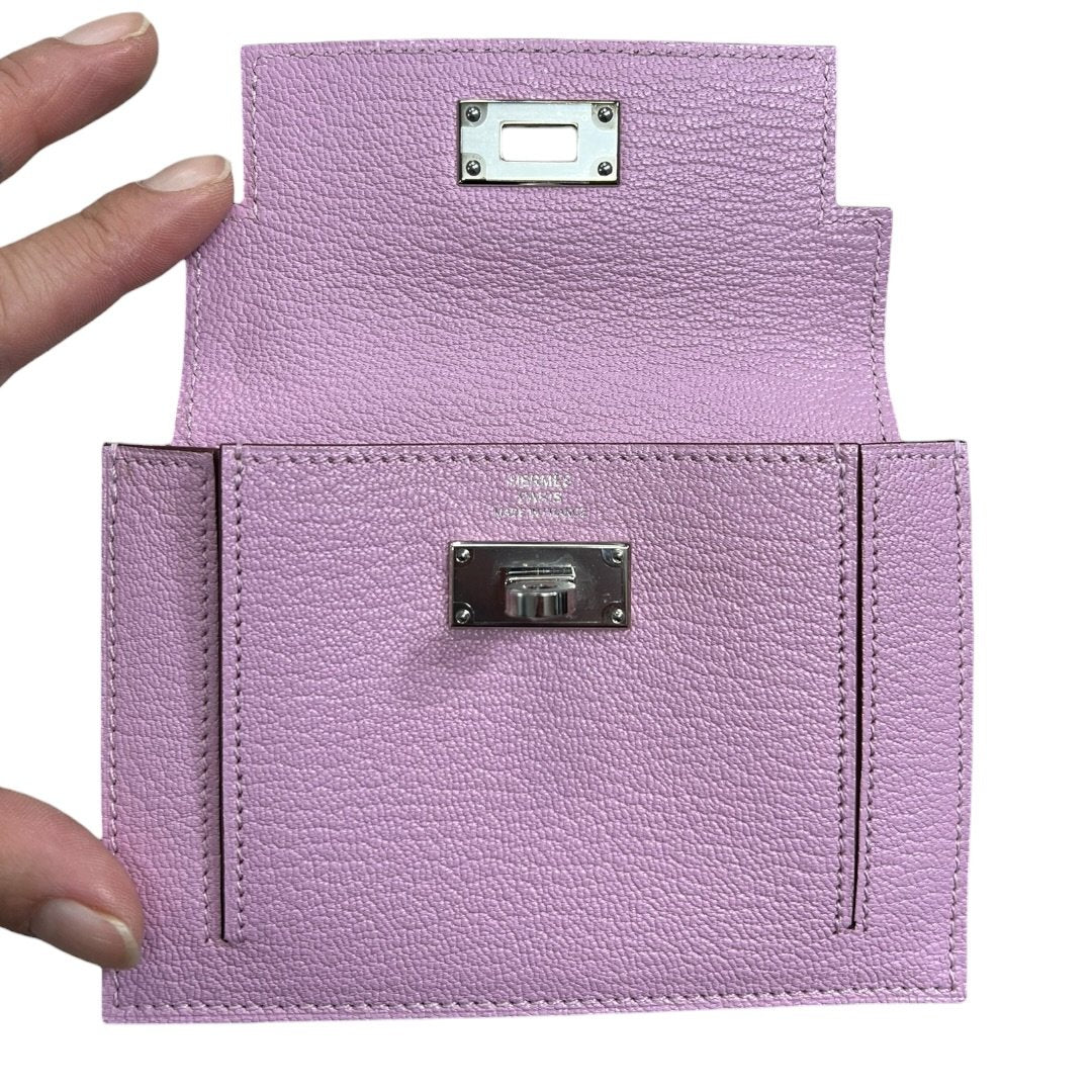 HERMES Togo Kelly Pocket Compact Wallet Lilac Silver Hardware HE462