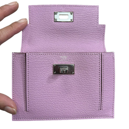 HERMES Togo Kelly Pocket Compact Wallet Lilac Silver Hardware HE462