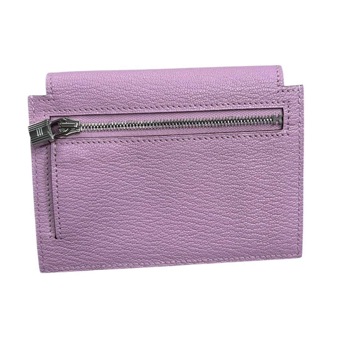HERMES Togo Kelly Pocket Compact Wallet Lilac Silver Hardware HE462