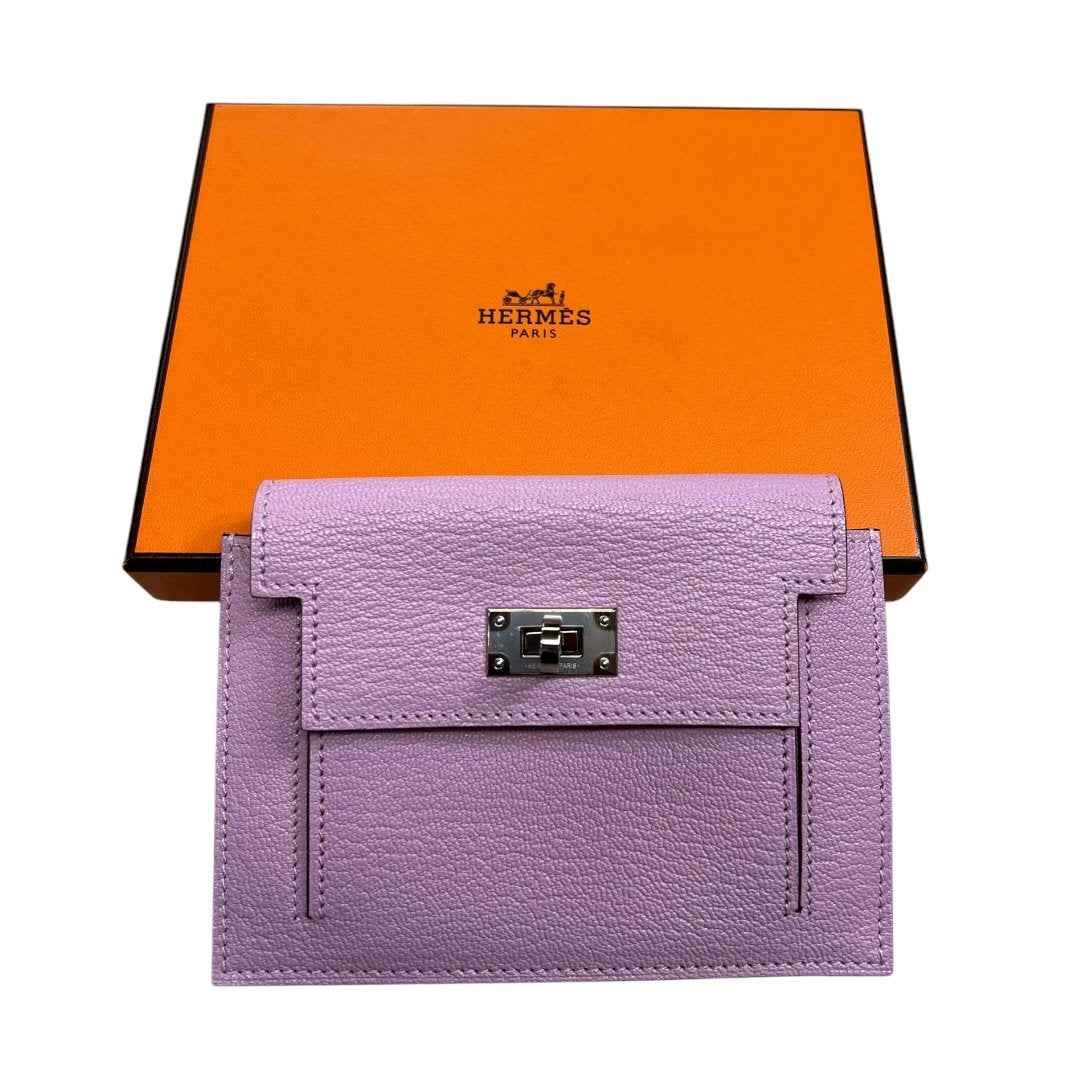 HERMES Togo Kelly Pocket Compact Wallet Lilac Silver Hardware HE462