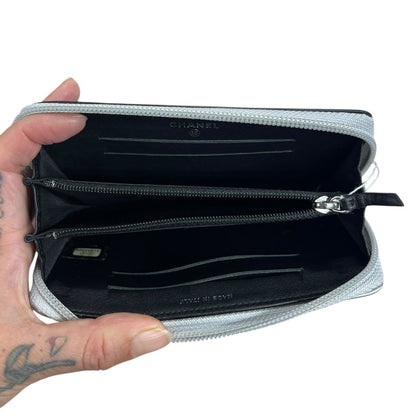 CHANEL Calfskin Boy Chanel Wallet Wallet Silver and Black Silver Hardware CH2196