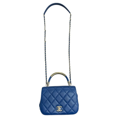 CHANEL Grained Calfskin Coco Handle Bag Handbag Blue Gold Hardware CH2191