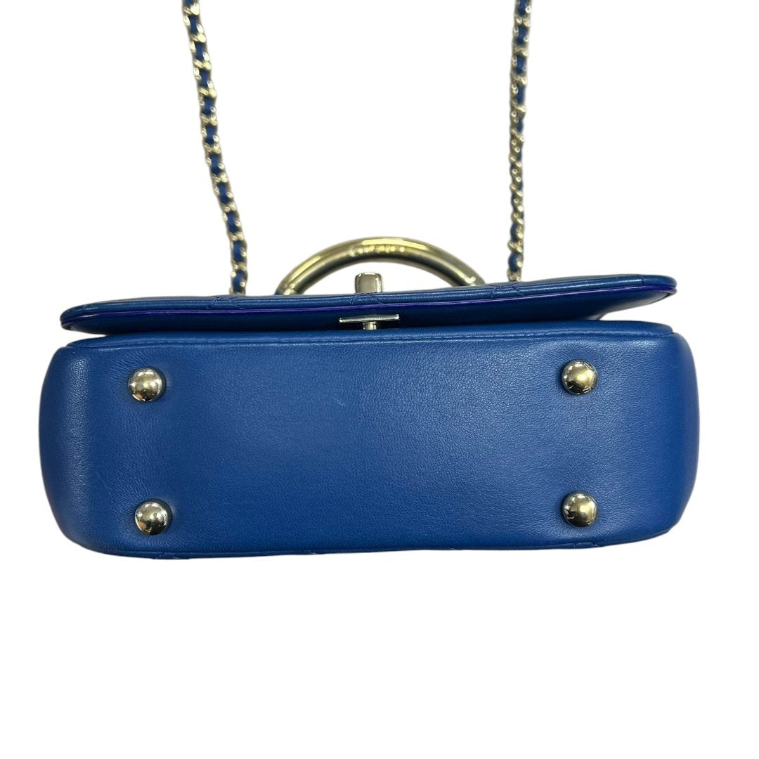 CHANEL Grained Calfskin Coco Handle Bag Handbag Blue Gold Hardware CH2191