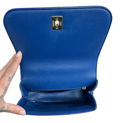 CHANEL Grained Calfskin Coco Handle Bag Handbag Blue Gold Hardware CH2191