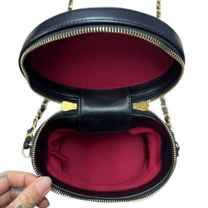 CHANEL Lambskin Vanity Case Shoulder Bag Black Gold Hardware CH2192