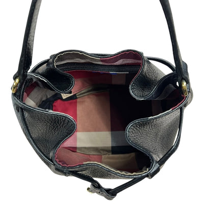BURBERRY BLUE LABEL CRESTBRIDGE Pebbled Leather Bucket Bag Bucket Bag Black Gold Hardware BU1223