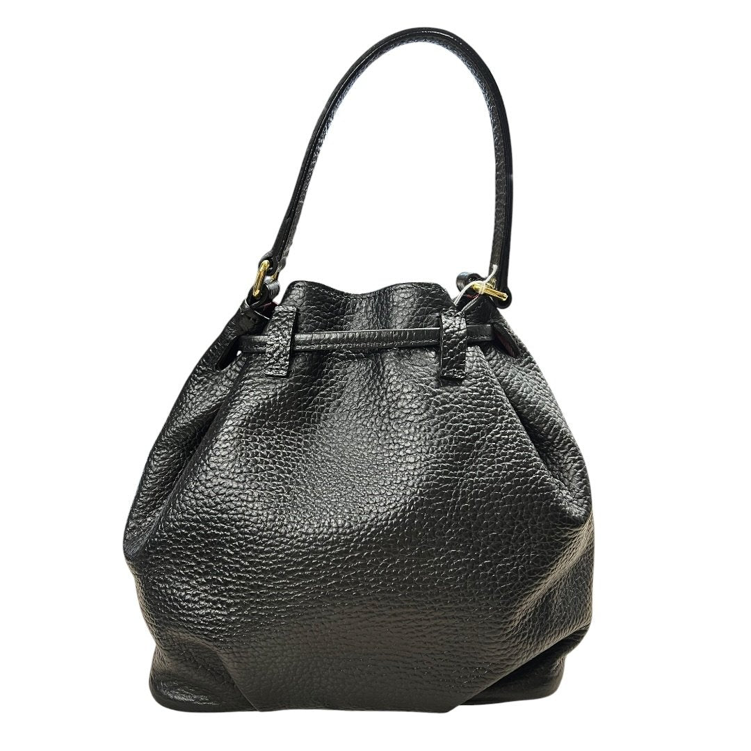BURBERRY BLUE LABEL CRESTBRIDGE Pebbled Leather Bucket Bag Bucket Bag Black Gold Hardware BU1223