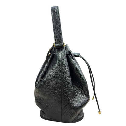 BURBERRY BLUE LABEL CRESTBRIDGE Pebbled Leather Bucket Bag Bucket Bag Black Gold Hardware BU1223