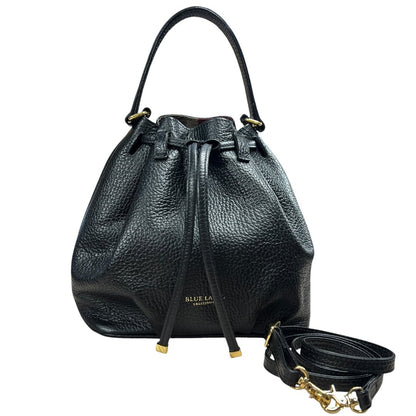 BURBERRY BLUE LABEL CRESTBRIDGE Pebbled Leather Bucket Bag Bucket Bag Black Gold Hardware BU1223