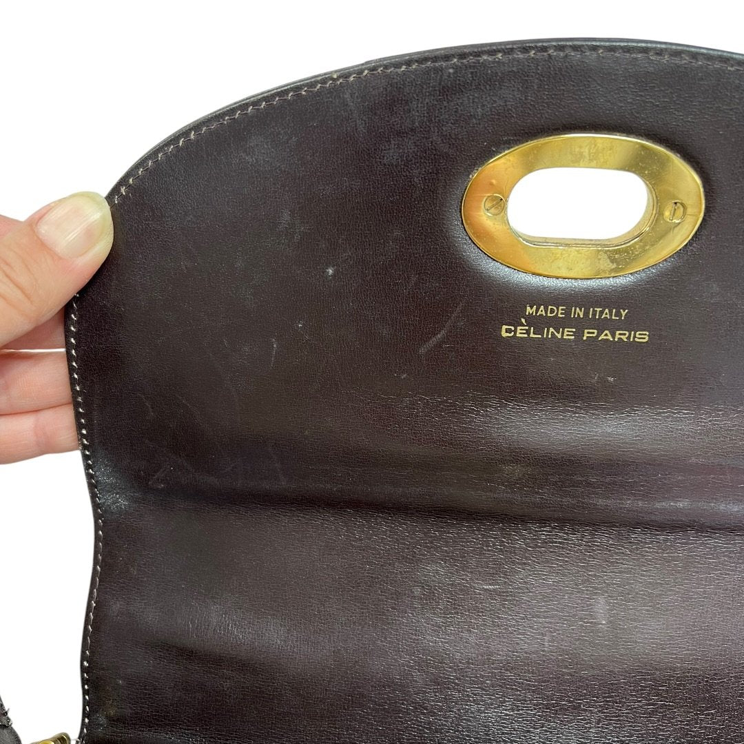 CELINE C Macadam Canvas C Macadam Horse Carriage Flap Bag Shoulder Bag Brown, Beige Gold Hardware CE271
