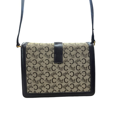 CELINE C Macadam Canvas C Macadam Horse Carriage Flap Bag Shoulder Bag Brown, Beige Gold Hardware CE271