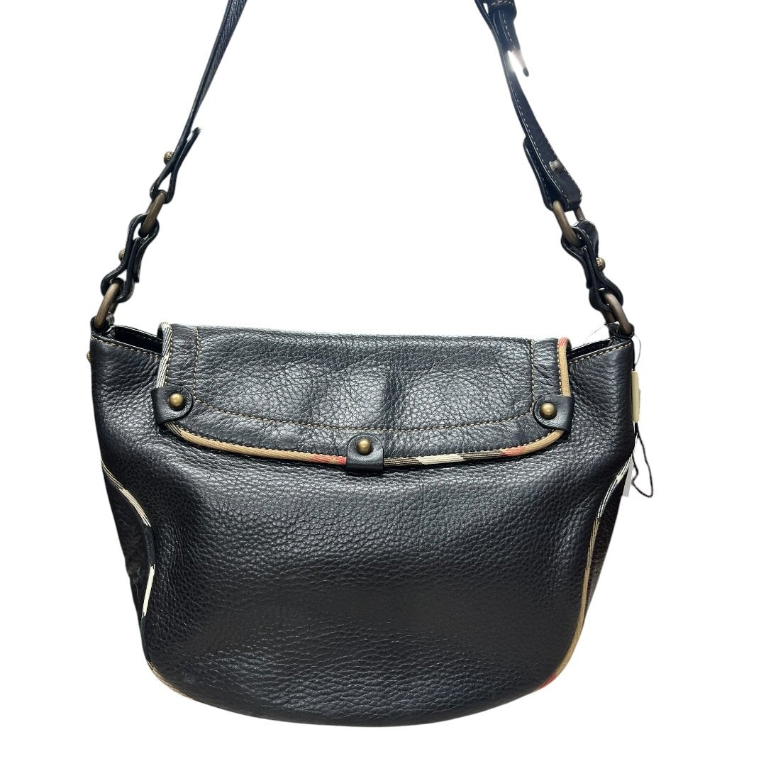 BURBERRY Grained Leather Shoulder Bag Black Antique Gold Hardware BU1225