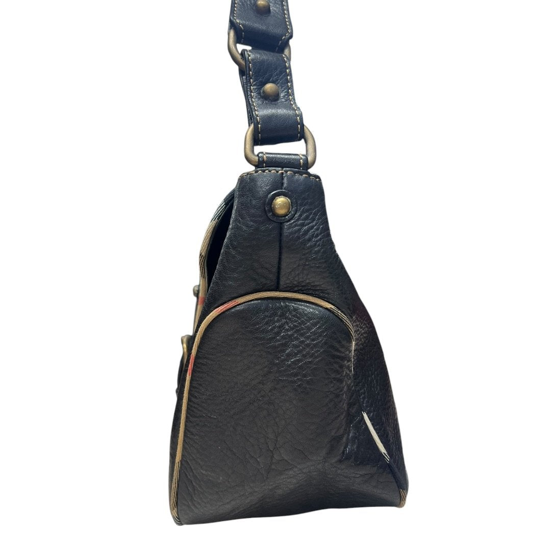 BURBERRY Grained Leather Shoulder Bag Black Antique Gold Hardware BU1225