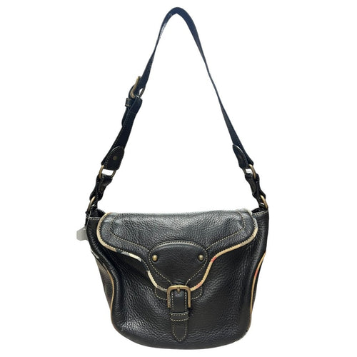 BURBERRY Grained Leather Shoulder Bag Black Antique Gold Hardware BU1225