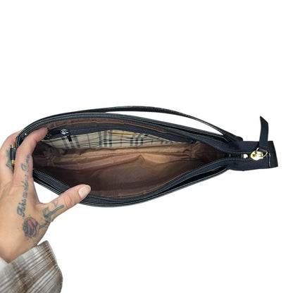 BURBERRY Saffiano Shoulder Bag Black Gold Hardware BU1224