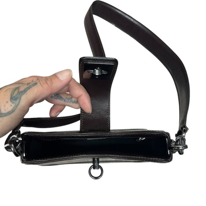 CELINE Leather C Ring Bag Shoulder Bag Dark Brown Silver Hardware CE272