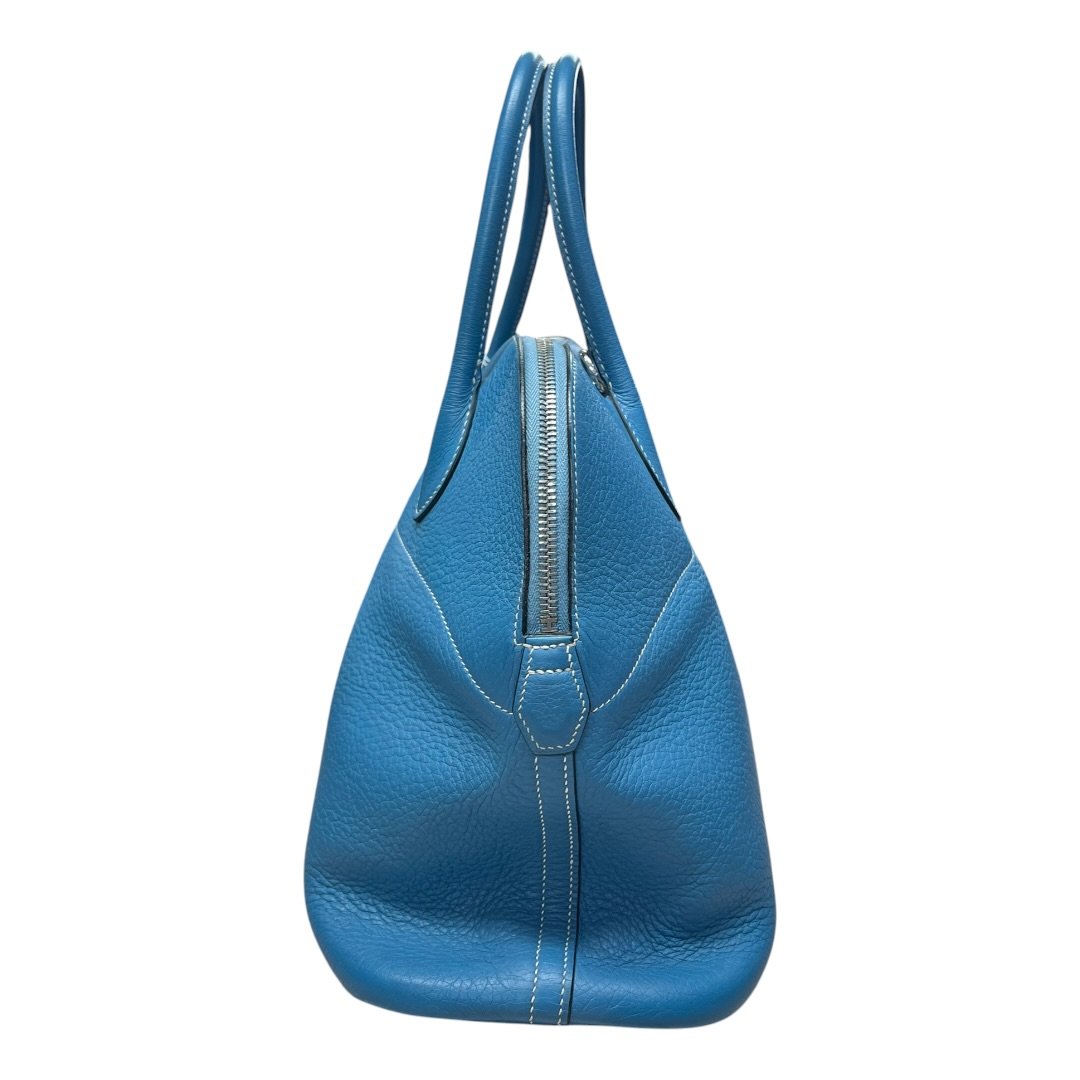 HERMES Clemence Bolide 31 Handbag Blue Silver Hardware HE465
