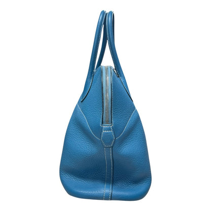 HERMES Clemence Bolide 31 Handbag Blue Silver Hardware HE465