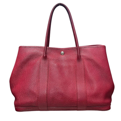 HERMES Negonda Leather Garden Party Tote Red Silver Hardware HE464