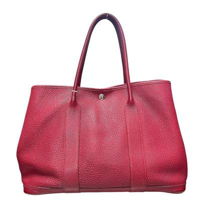 HERMES Negonda Leather Garden Party Tote Red Silver Hardware HE464