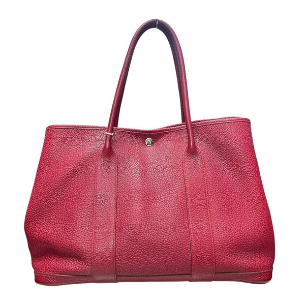 HERMES Negonda Leather Garden Party Tote Red Silver Hardware HE464