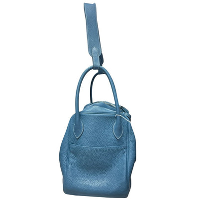 HERMES Clemence Lindy Shoulder Bag Blue Silver Hardware HE463