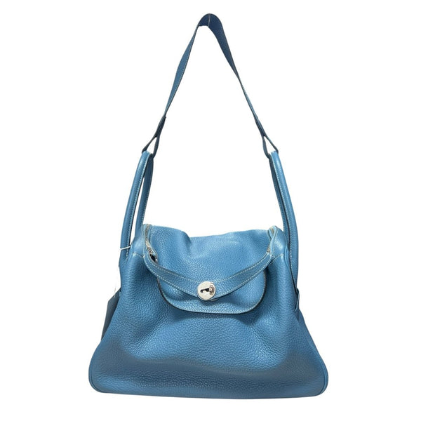 HERMES Clemence Lindy Shoulder Bag Blue Silver Hardware HE463
