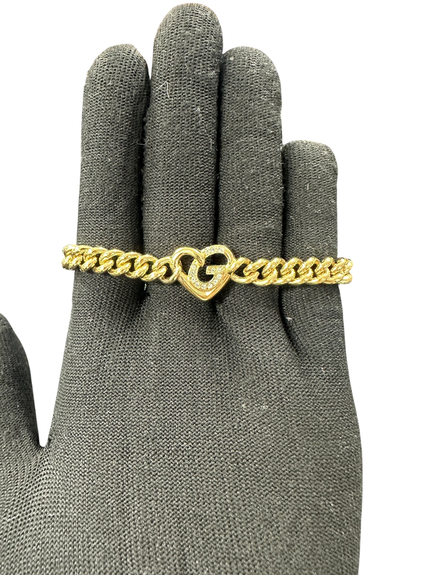 GIVENCHY Gold Tone Curb Chain Bracelet Heart Charm je57