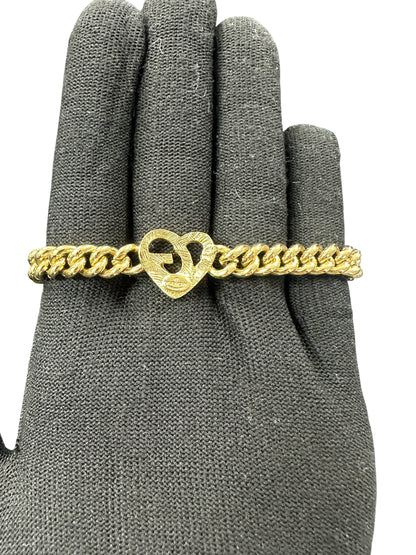 GIVENCHY Gold Tone Curb Chain Bracelet Heart Charm je57