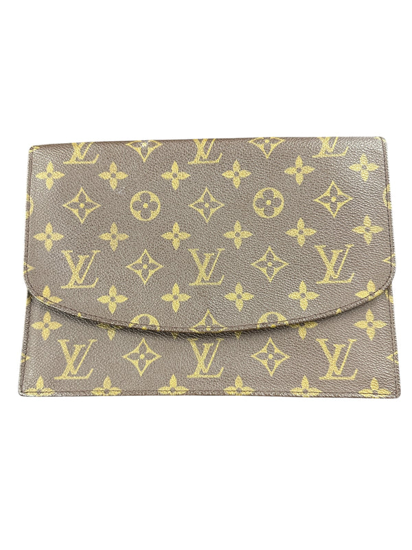 LOUIS VUITTON Monogram Pochette Rabat Clutch Bag Brown Gold Hardware LO2376
