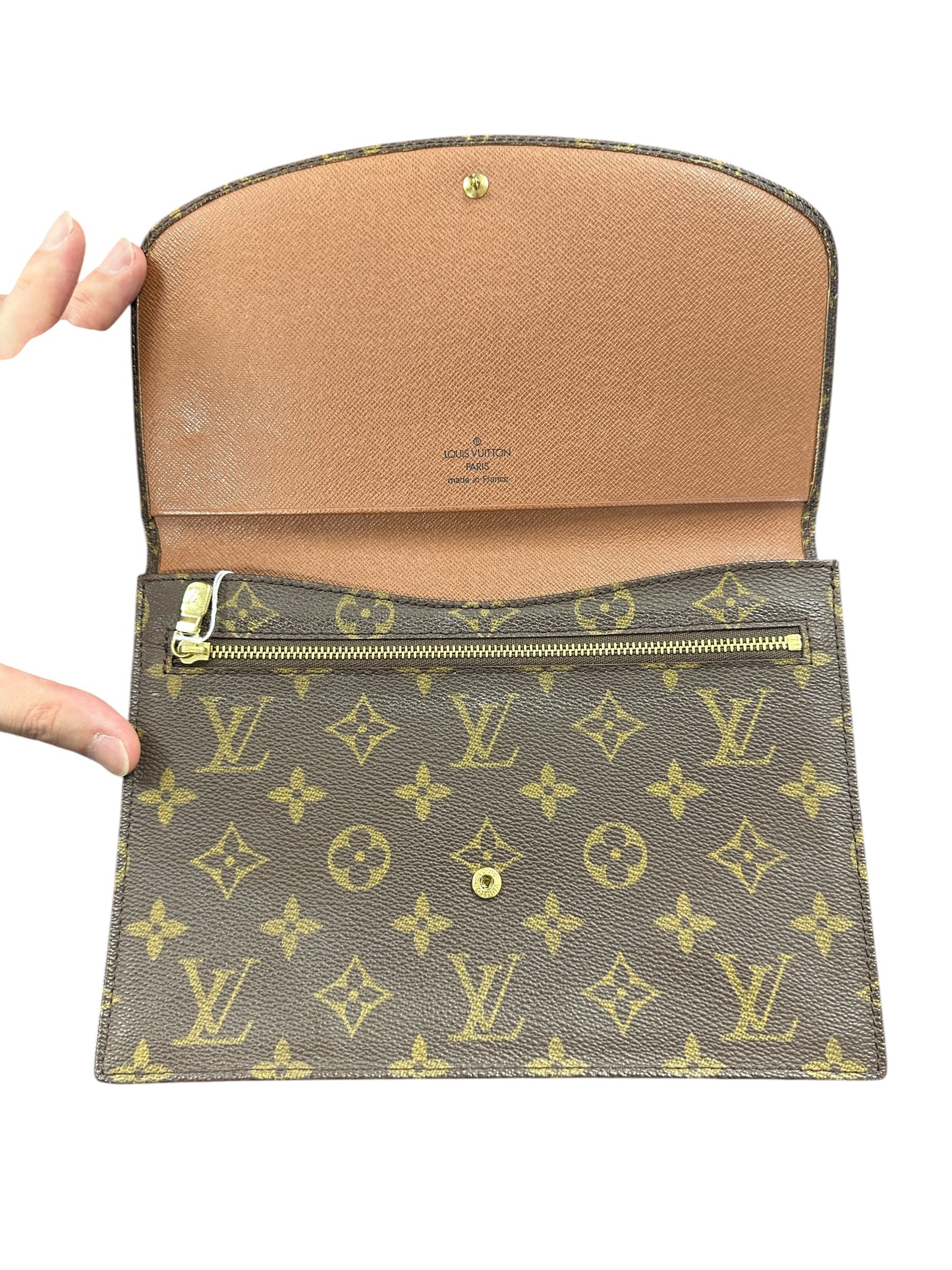 LOUIS VUITTON Monogram Pochette Rabat Clutch Bag Brown Gold Hardware LO2376