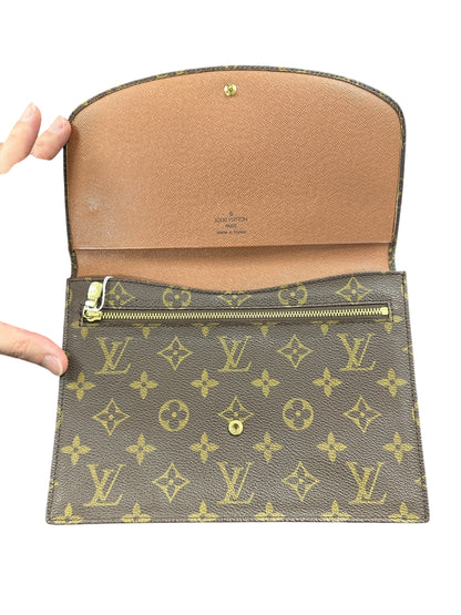 LOUIS VUITTON Monogram Pochette Rabat Clutch Bag Brown Gold Hardware LO2376