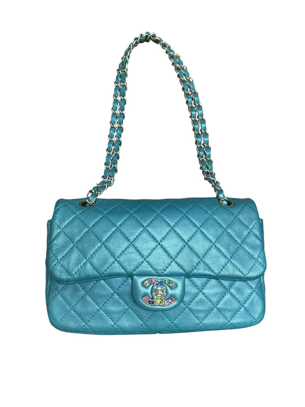 CHANEL Lambskin Matelasse Gemstone Flap Bag Turquoise Gold Hardware CH2201