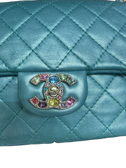 CHANEL Lambskin Matelasse Gemstone Flap Bag Turquoise Gold Hardware CH2201